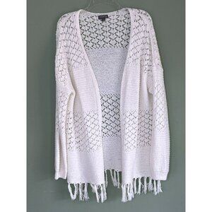 Women Open Knit Cardigan sz S Boho Festival Oversize Fringe Cotton Dolman Sleeve